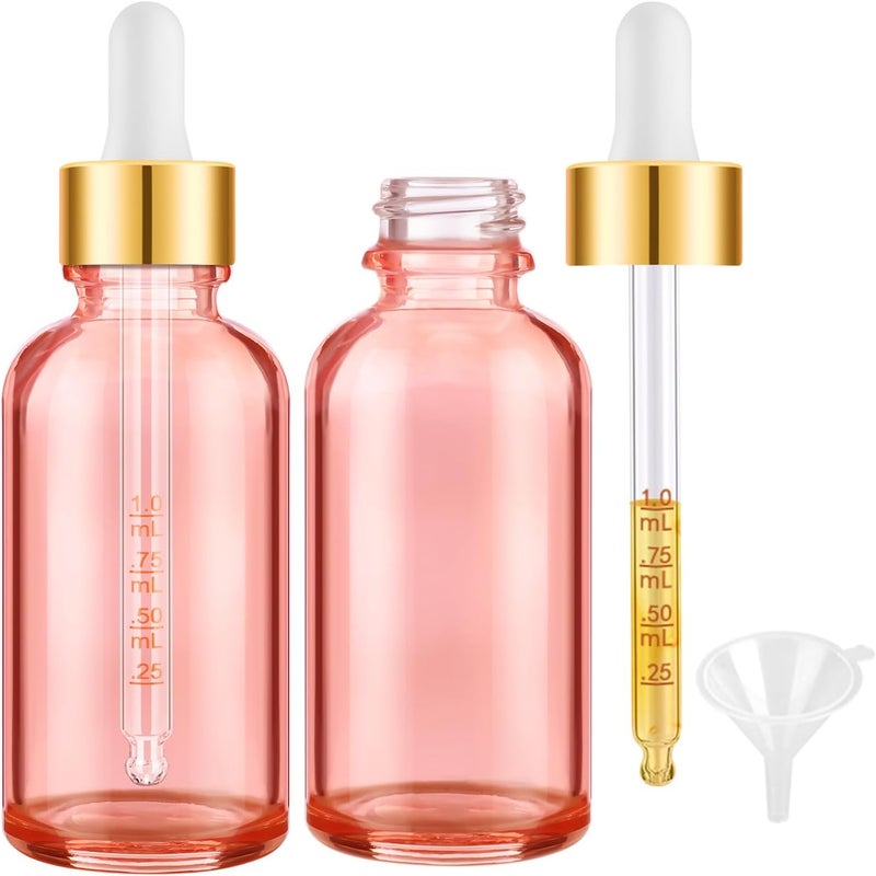 Bumobum 2 oz Glass Dropper Bottles, 2 pack Pink Lab dispensing Bottles for Essential Oils with Funnel, Labels & Pipette, Eye Tincture Bottle with Measured Dropper - Image 2